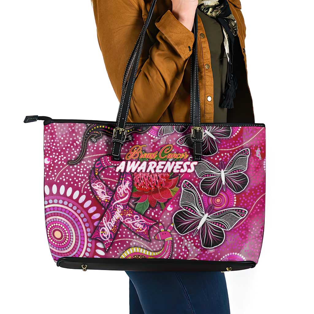 Breast Cancer Awareness Aboriginal Leather Tote Bag Australian Pink Out