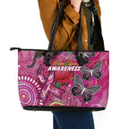 Breast Cancer Awareness Aboriginal Leather Tote Bag Australian Pink Out