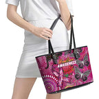 Breast Cancer Awareness Aboriginal Leather Tote Bag Australian Pink Out