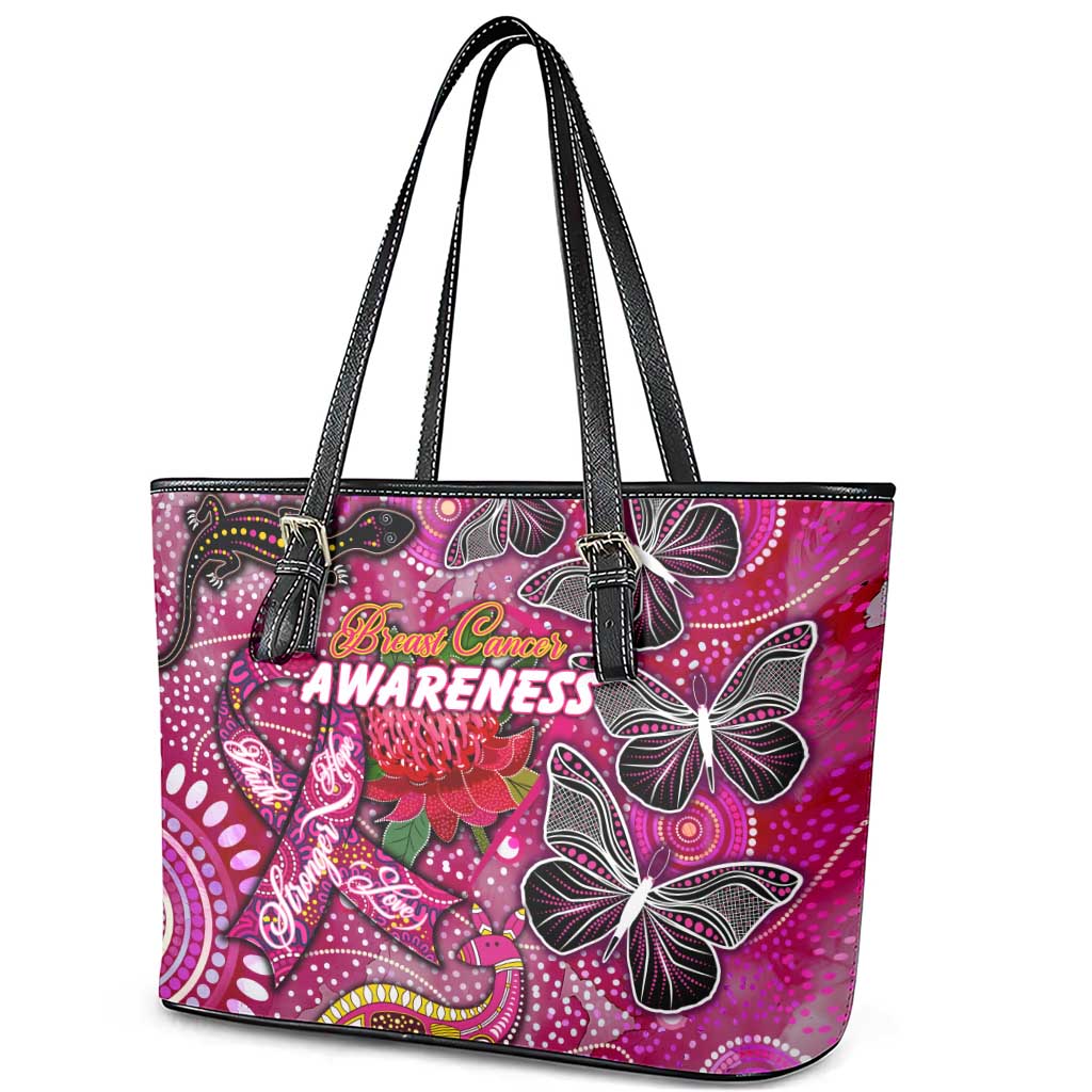 Breast Cancer Awareness Aboriginal Leather Tote Bag Australian Pink Out