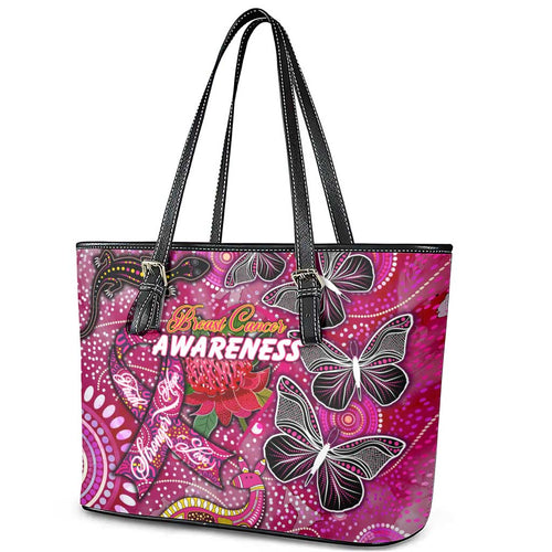 Breast Cancer Awareness Aboriginal Leather Tote Bag Australian Pink Out
