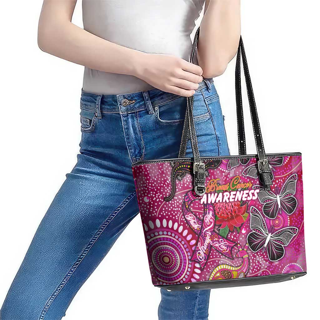 Breast Cancer Awareness Aboriginal Leather Tote Bag Australian Pink Out