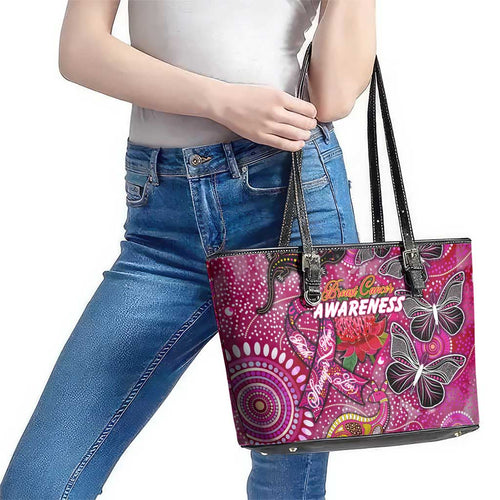 Breast Cancer Awareness Aboriginal Leather Tote Bag Australian Pink Out