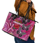 Breast Cancer Awareness Aboriginal Leather Tote Bag Australian Pink Out