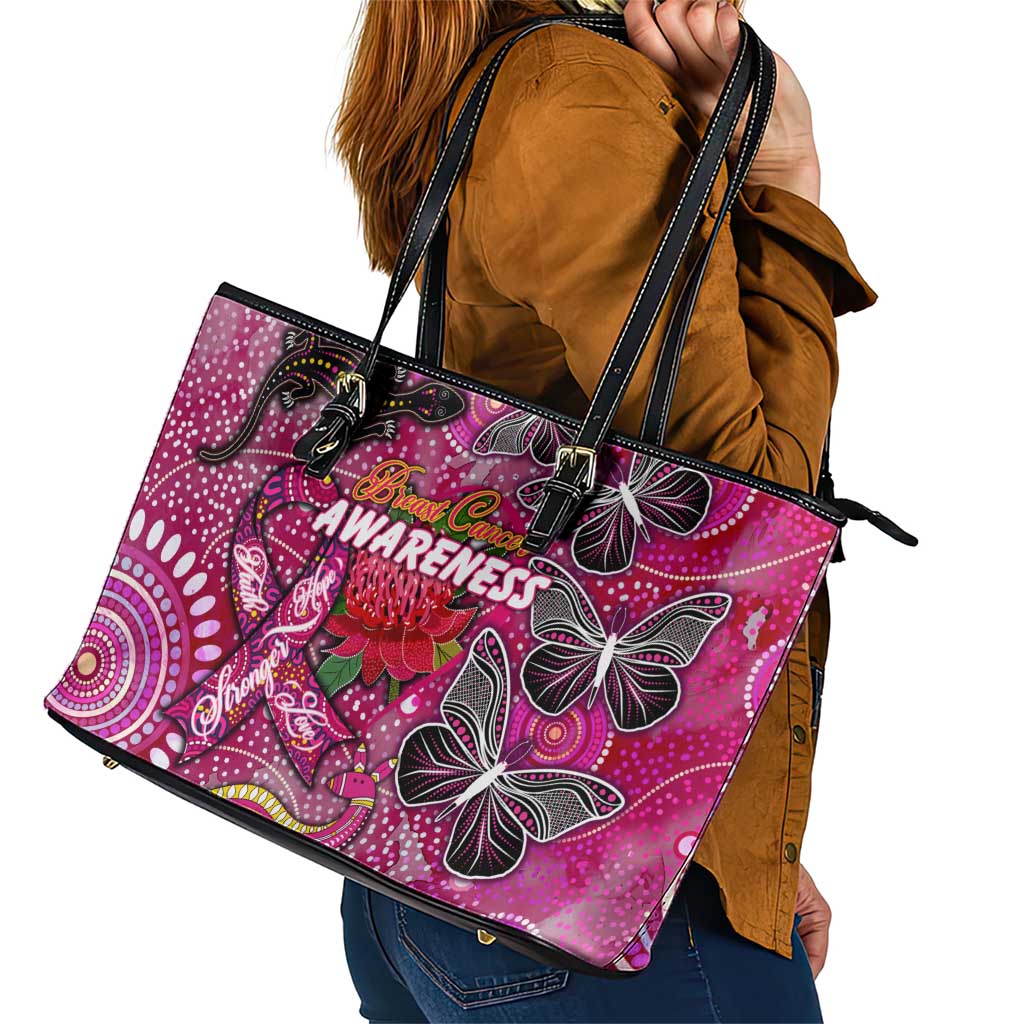 Breast Cancer Awareness Aboriginal Leather Tote Bag Australian Pink Out