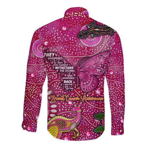 Breast Cancer Awareness Aboriginal Long Sleeve Button Shirt Australian Pink Out