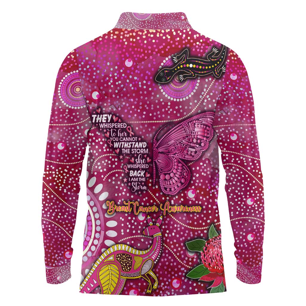 Breast Cancer Awareness Aboriginal Long Sleeve Polo Shirt Australian Pink Out