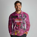 Breast Cancer Awareness Aboriginal Long Sleeve Polo Shirt Australian Pink Out