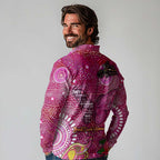 Breast Cancer Awareness Aboriginal Long Sleeve Polo Shirt Australian Pink Out
