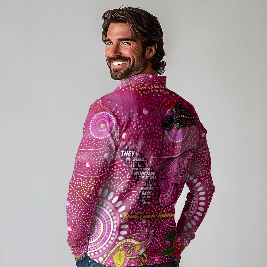 Breast Cancer Awareness Aboriginal Long Sleeve Polo Shirt Australian Pink Out