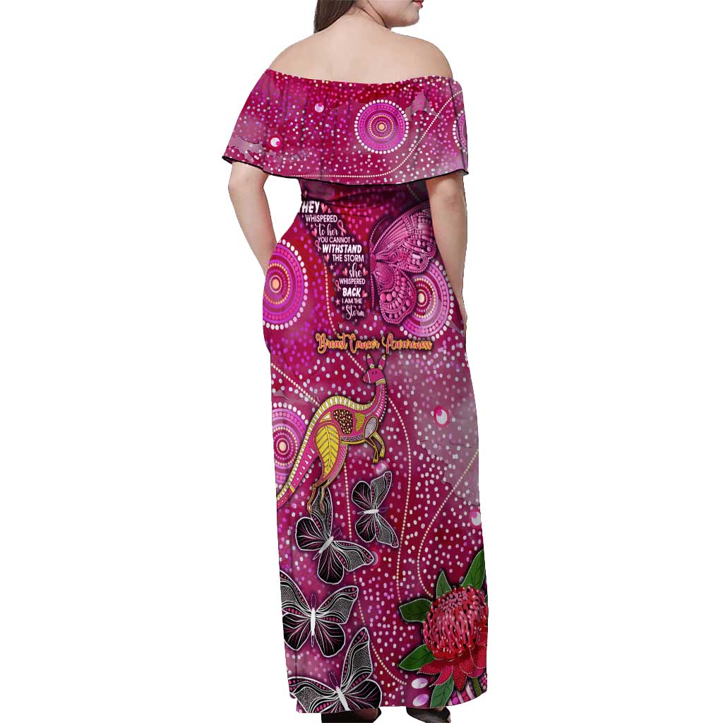 Breast Cancer Awareness Aboriginal Off Shoulder Maxi Dress Australian Pink Out