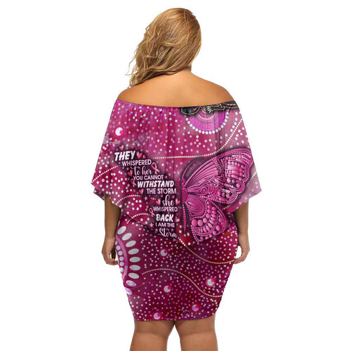 Breast Cancer Awareness Aboriginal Off Shoulder Short Dress Australian Pink Out