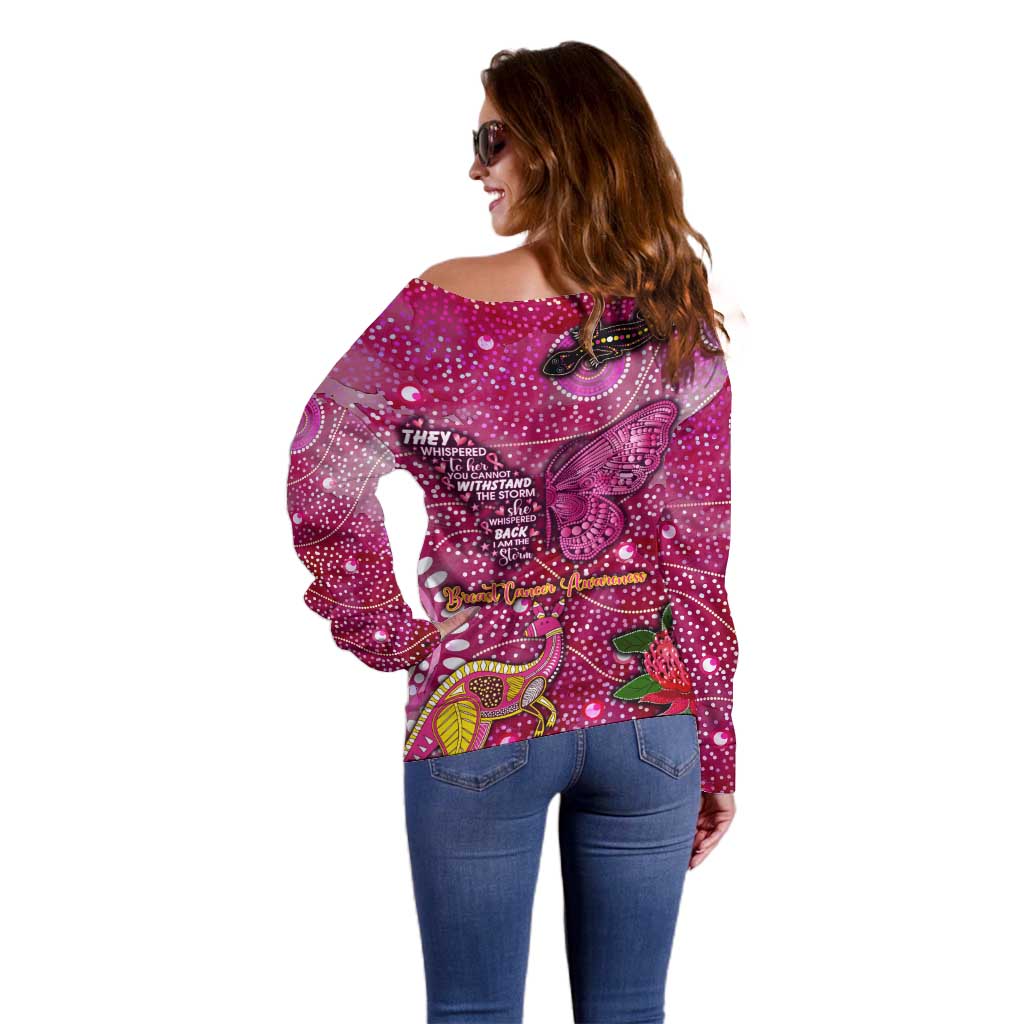 Breast Cancer Awareness Aboriginal Off Shoulder Sweater Australian Pink Out