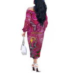 Breast Cancer Awareness Aboriginal Off The Shoulder Long Sleeve Dress Australian Pink Out
