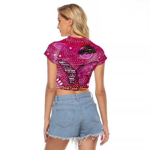 Breast Cancer Awareness Aboriginal Raglan Cropped T Shirt Australian Pink Out