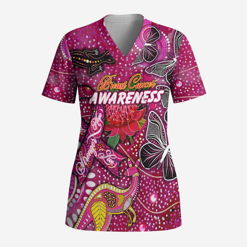 Breast Cancer Awareness Aboriginal Scrub Top Australian Pink Out - Aussie Hoodie