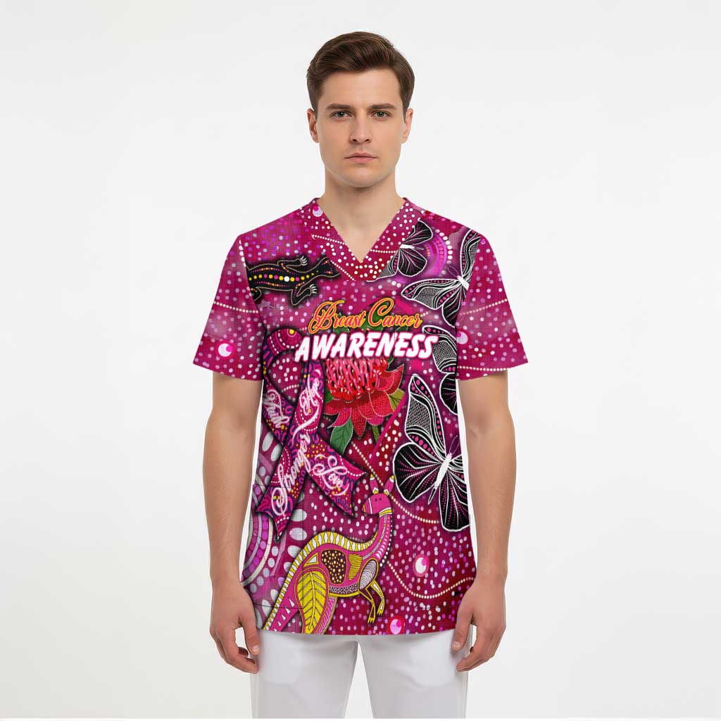 Breast Cancer Awareness Aboriginal Scrub Top Australian Pink Out - Aussie Hoodie