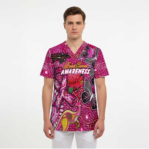 Breast Cancer Awareness Aboriginal Scrub Top Australian Pink Out - Aussie Hoodie