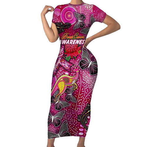 Breast Cancer Awareness Aboriginal Short Sleeve Bodycon Dress Australian Pink Out