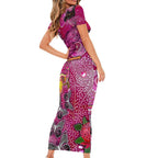 Breast Cancer Awareness Aboriginal Short Sleeve Bodycon Dress Australian Pink Out