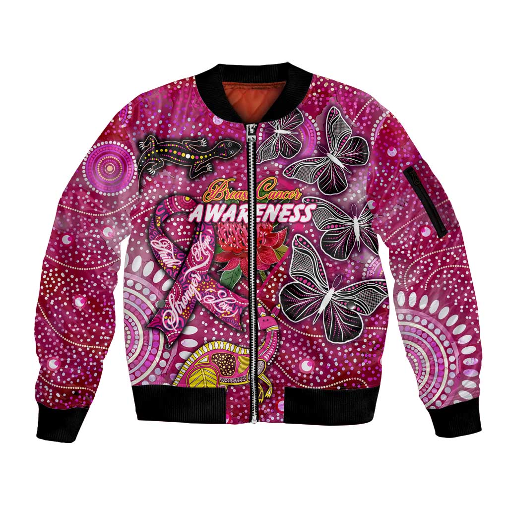 Breast Cancer Awareness Aboriginal Sleeve Zip Bomber Jacket Australian Pink Out