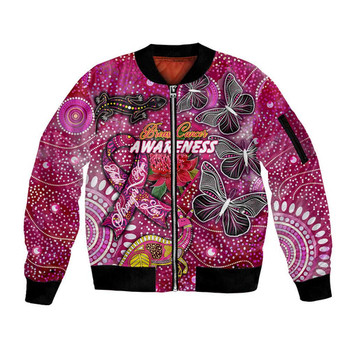 Breast Cancer Awareness Aboriginal Sleeve Zip Bomber Jacket Australian Pink Out