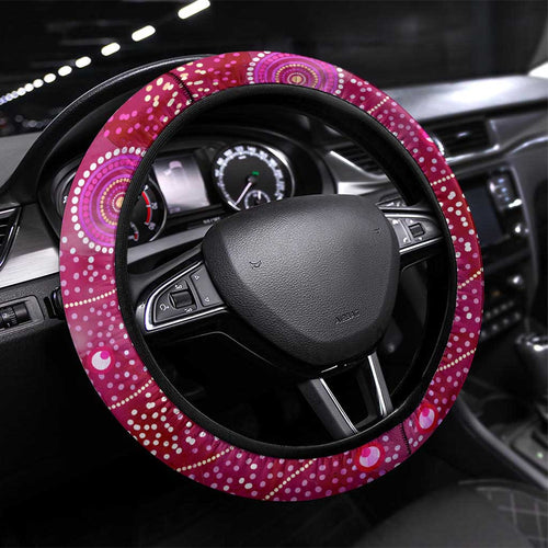 Breast Cancer Awareness Aboriginal Steering Wheel Cover Australian Pink Out