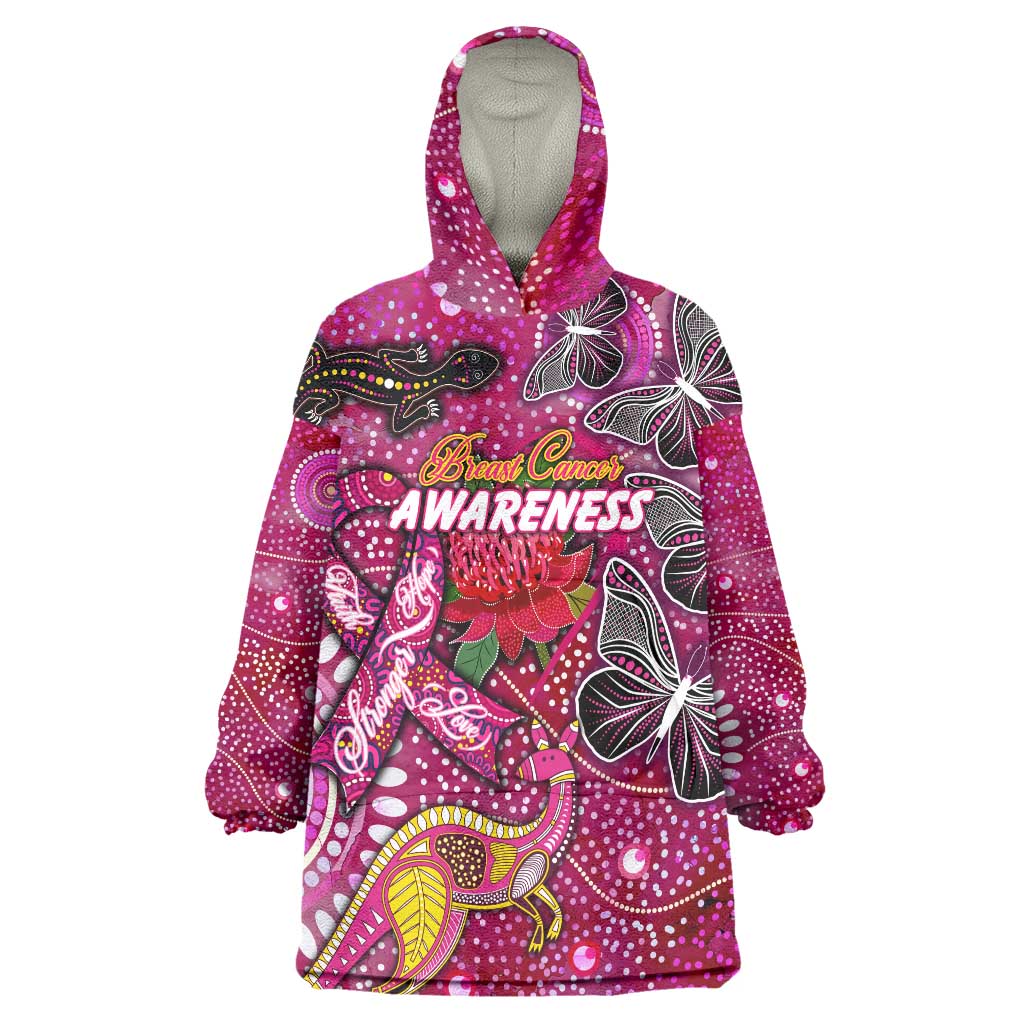 Breast Cancer Awareness Aboriginal Wearable Blanket Hoodie Australian Pink Out