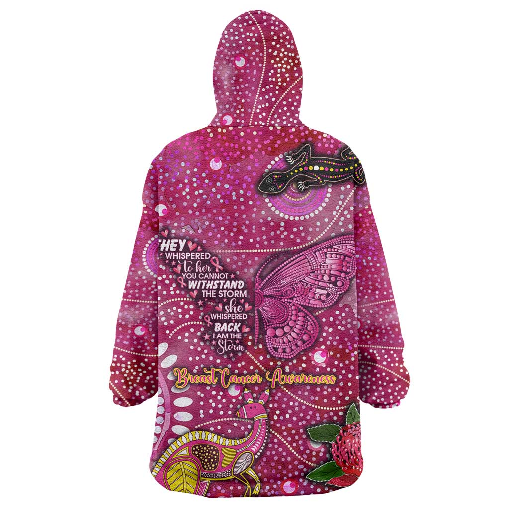 Breast Cancer Awareness Aboriginal Wearable Blanket Hoodie Australian Pink Out