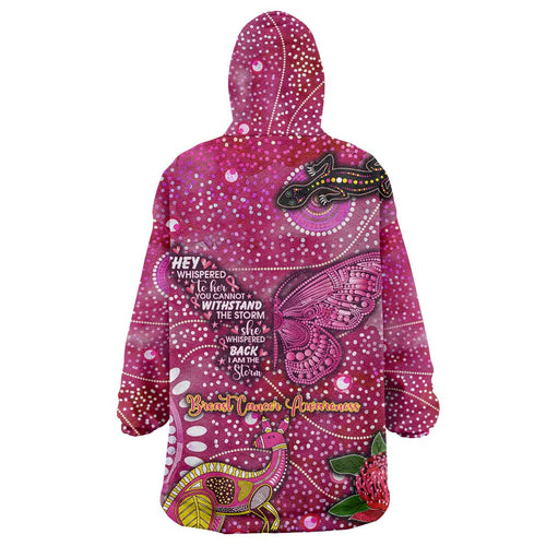 Breast Cancer Awareness Aboriginal Wearable Blanket Hoodie Australian Pink Out