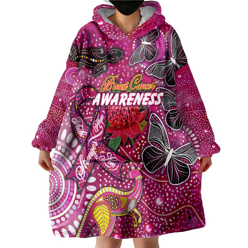 Breast Cancer Awareness Aboriginal Wearable Blanket Hoodie Australian Pink Out