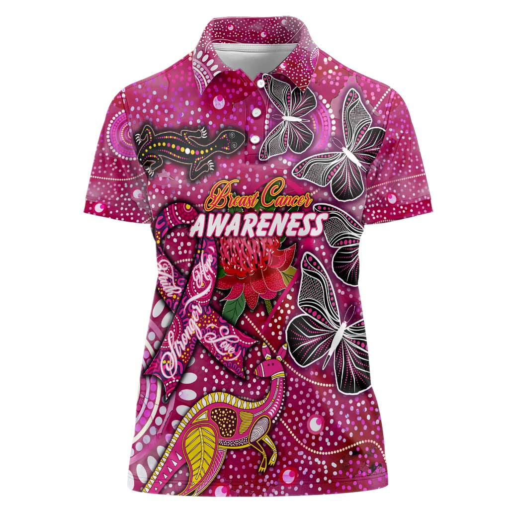 Breast Cancer Awareness Aboriginal Women Polo Shirt Australian Pink Out