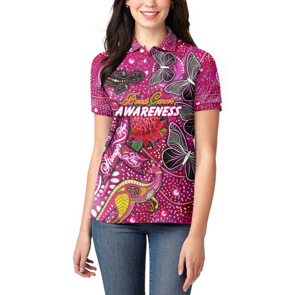 Breast Cancer Awareness Aboriginal Women Polo Shirt Australian Pink Out