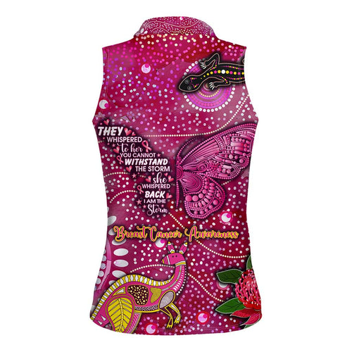 Breast Cancer Awareness Aboriginal Women Sleeveless Polo Shirt Australian Pink Out