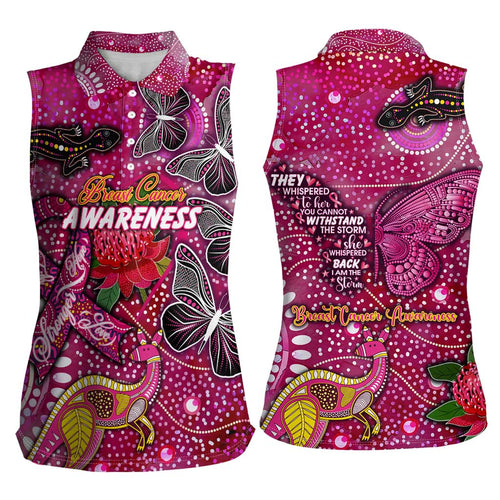 Breast Cancer Awareness Aboriginal Women Sleeveless Polo Shirt Australian Pink Out