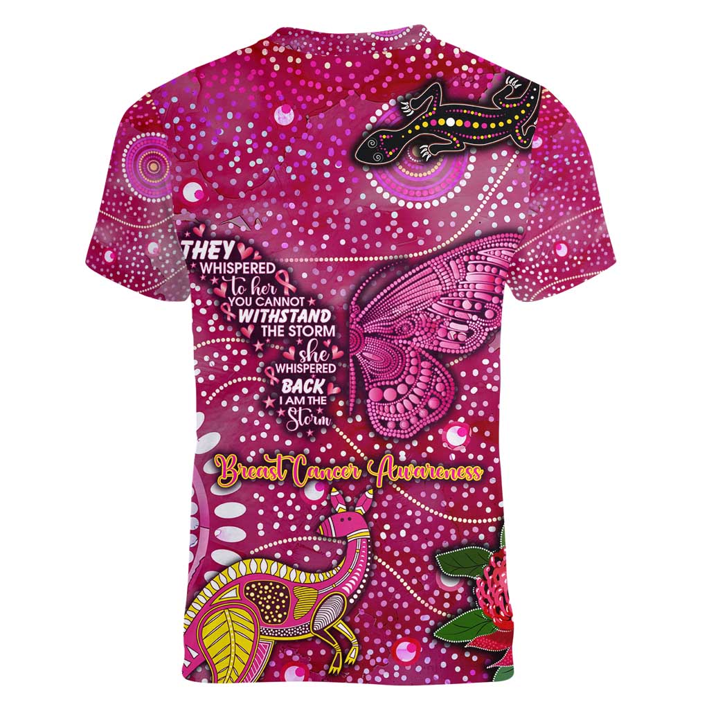 Breast Cancer Awareness Aboriginal Women V-Neck T-Shirt Australian Pink Out