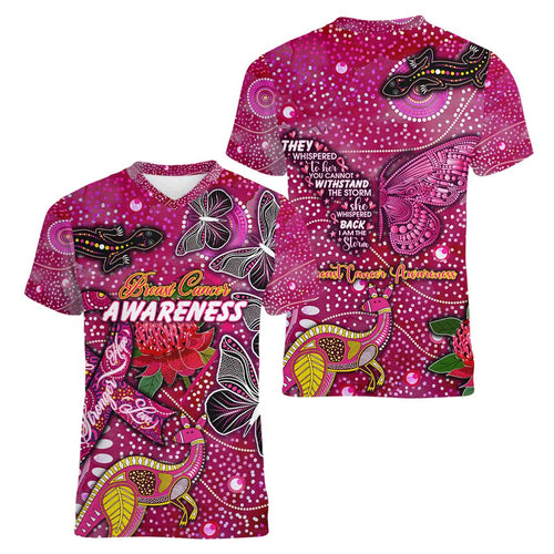 Breast Cancer Awareness Aboriginal Women V-Neck T-Shirt Australian Pink Out