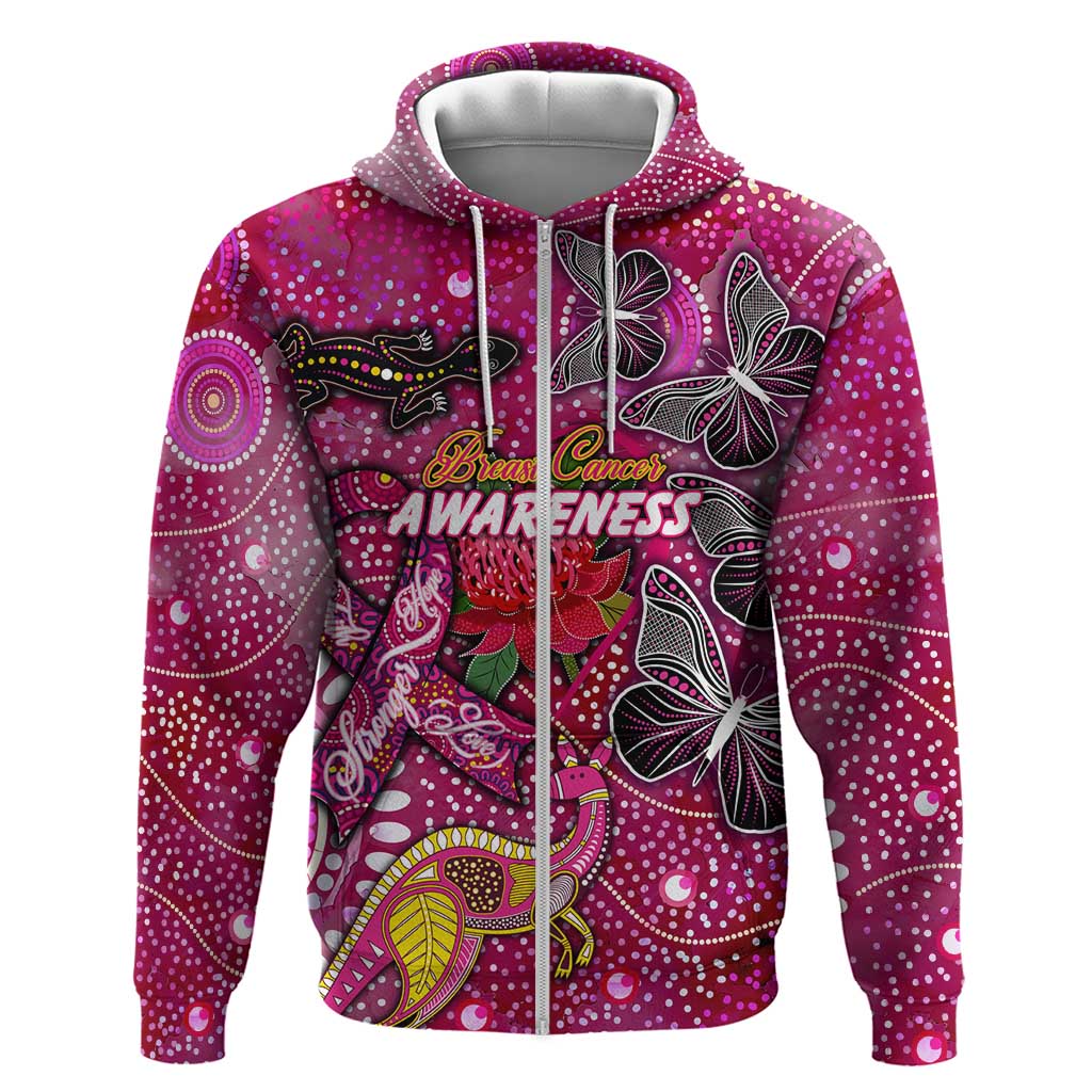 Breast Cancer Awareness Aboriginal Zip Hoodie Australian Pink Out