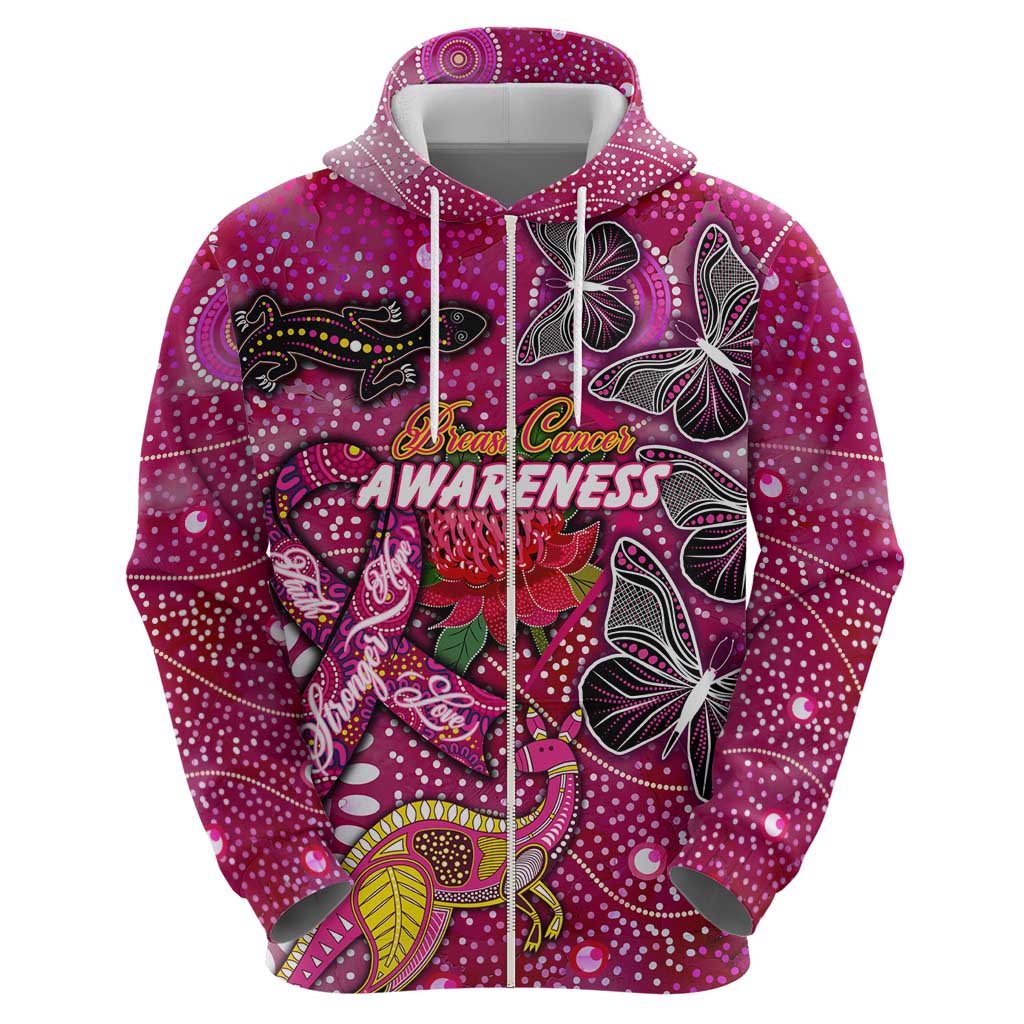 Breast Cancer Awareness Aboriginal Zip Hoodie Australian Pink Out
