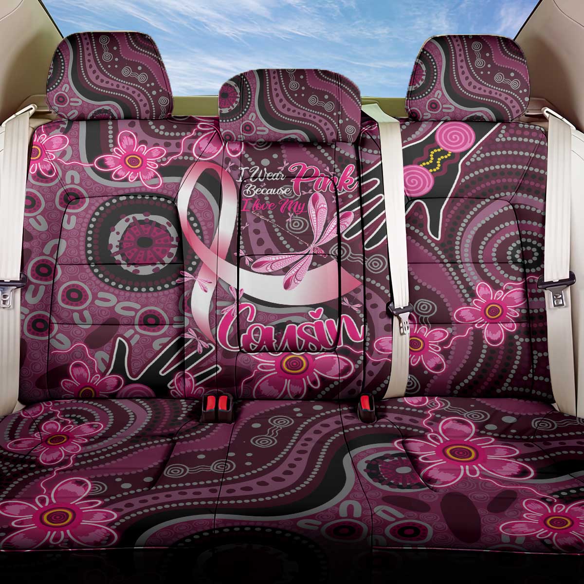 Breast Cancer Australian Aboriginal Back Car Seat Cover I Wear Pink Because I Love My Cousin