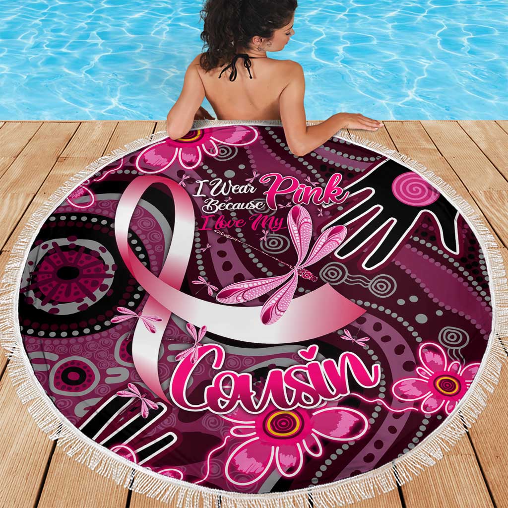 Breast Cancer Australian Aboriginal Beach Blanket I Wear Pink Because I Love My Cousin