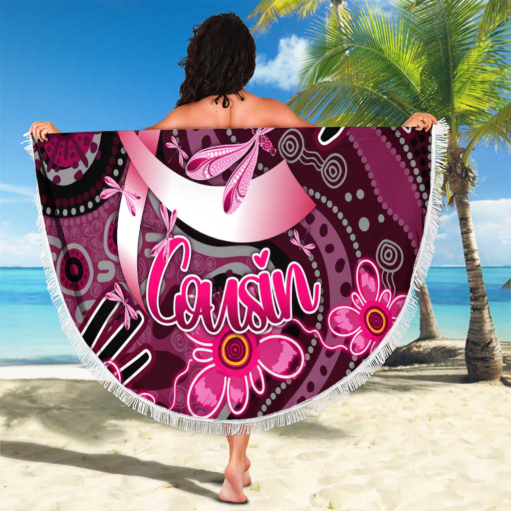 Breast Cancer Australian Aboriginal Beach Blanket I Wear Pink Because I Love My Cousin