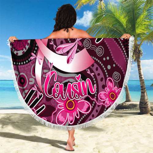 Breast Cancer Australian Aboriginal Beach Blanket I Wear Pink Because I Love My Cousin