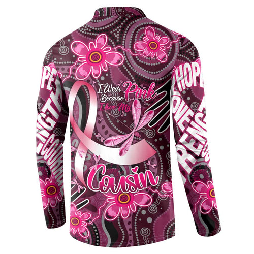 Breast Cancer Australian Aboriginal Button Sweatshirt I Wear Pink Because I Love My Cousin