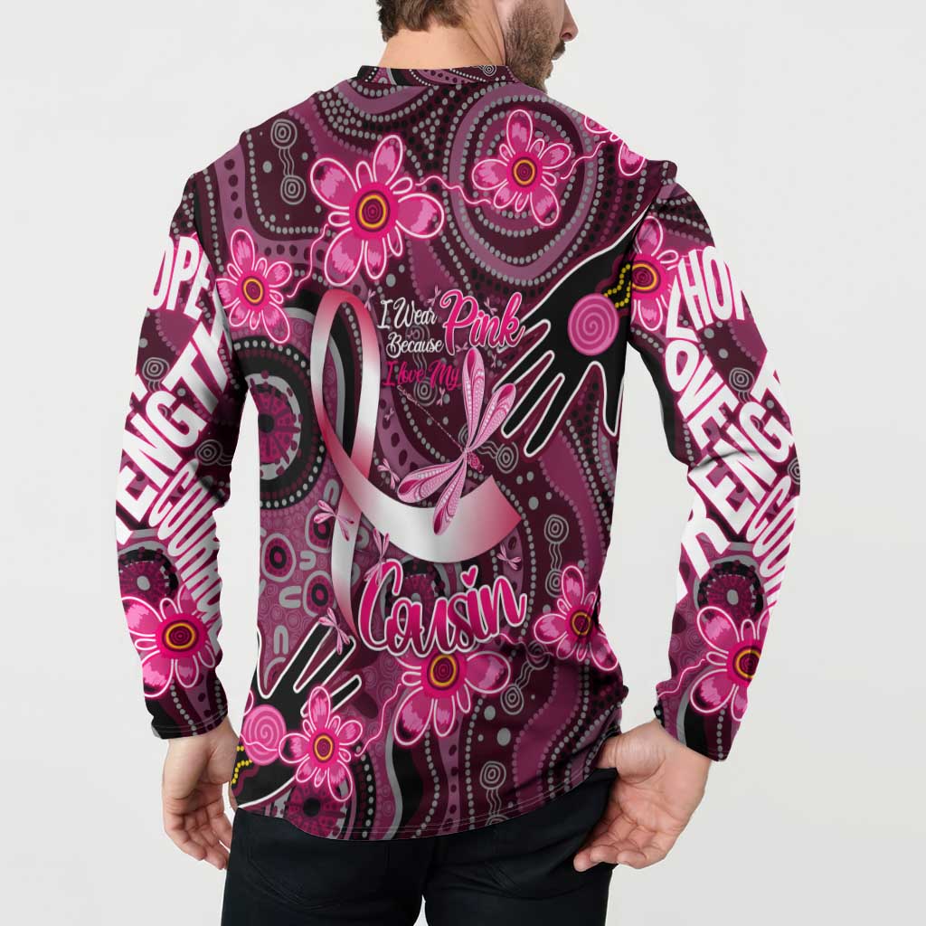 Breast Cancer Australian Aboriginal Button Sweatshirt I Wear Pink Because I Love My Cousin