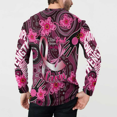 Breast Cancer Australian Aboriginal Button Sweatshirt I Wear Pink Because I Love My Cousin