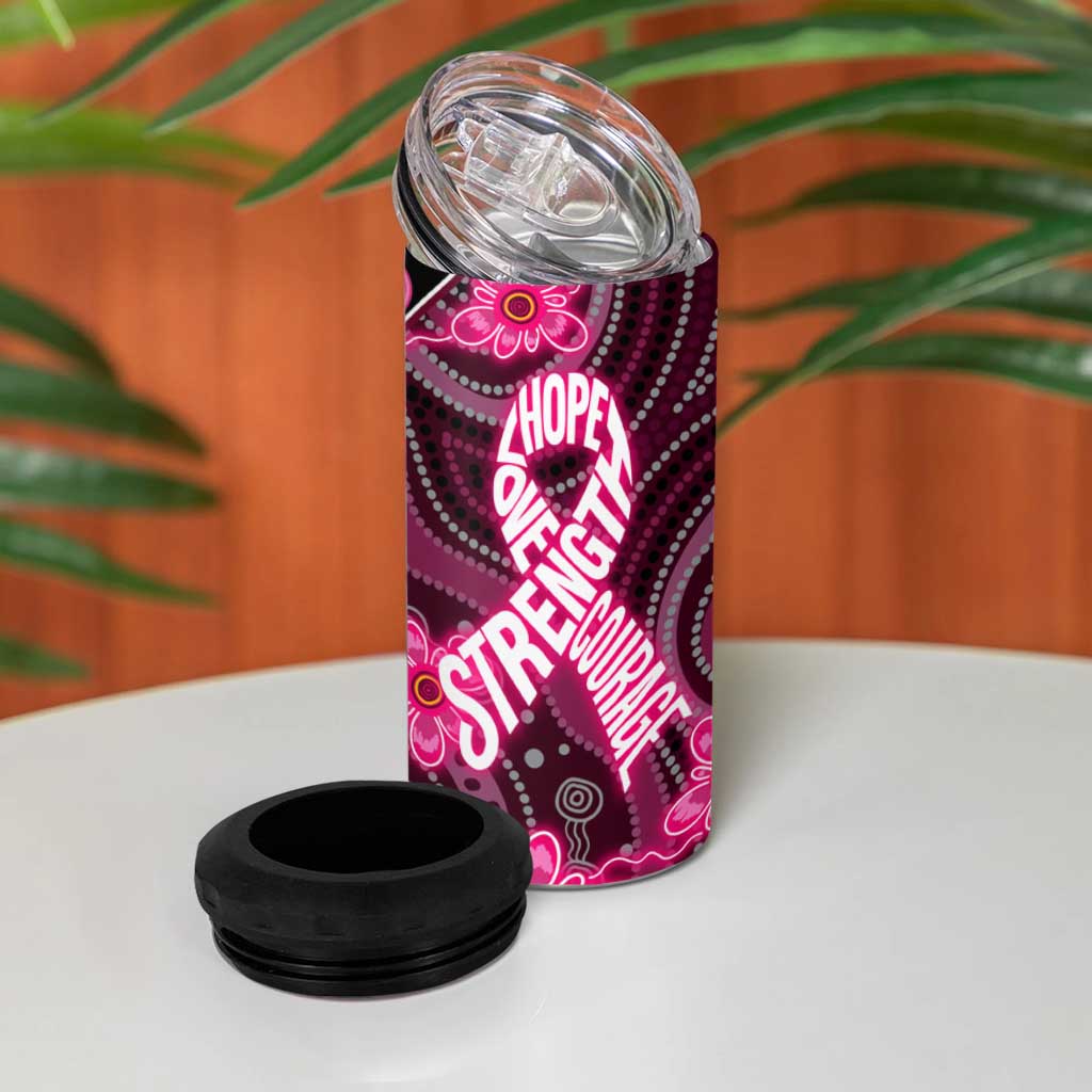 Breast Cancer Australian Aboriginal 4 in 1 Can Cooler Tumbler I Wear Pink Because I Love My Cousin