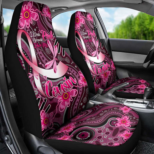 Breast Cancer Australian Aboriginal Car Seat Cover I Wear Pink Because I Love My Cousin