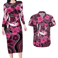 Breast Cancer Australian Aboriginal Couples Matching Long Sleeve Bodycon Dress and Hawaiian Shirt I Wear Pink Because I Love My Cousin