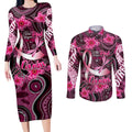 Breast Cancer Australian Aboriginal Couples Matching Long Sleeve Bodycon Dress and Long Sleeve Button Shirt I Wear Pink Because I Love My Cousin